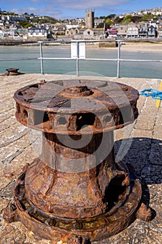 Old rusty Windlass capstan at St Ives, Cornwall on May 13, 2021