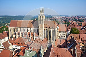 Aerial View over the Red Roof Tops of Rothenburg, Germany