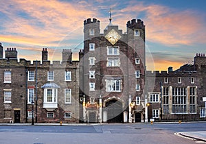 St. James\'s palace in Pall Mall street at sunset, London, UK