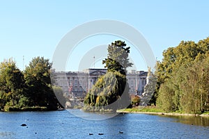 St. JamesÂ´s park and Buckingham Palace in London.