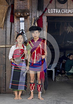 1st Jan 2000, Hornbill festival, Nagaland, India Naga Tribal Couple in traditional dress