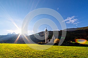 St Johann Church, Santa Maddalena, Val Di Funes, Dolomites, Ital