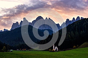 St Johann Church, Santa Maddalena, Val Di Funes, Dolomites, Italy.