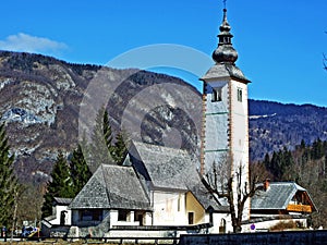 St. John the Baptist`s Church, Triglav national park Cerkev Sv. Janeza Krstnika, Triglavski narodni park - Ribcev Laz, Slovenia