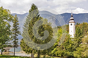 St John church on the Bohinj lake in Slovenia