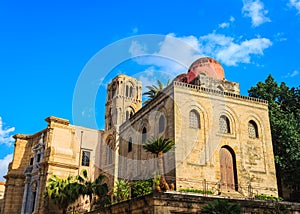 St. John of the Hermits church in Palermo. Sicily. church showing elements of Byzantine, Arabic and Norman architecture.