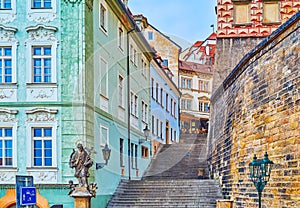 St John Nepomuk statue at Radnicke Stairs, Hradcany, Prague, Czech Republic