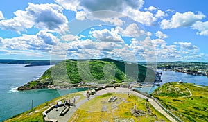 St John's Harbour in Newfoundland Canada. Panoramic view, Warm summer day in August.