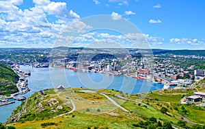 St John's Harbour in Newfoundland Canada. Panoramic view, Warm summer day in August.