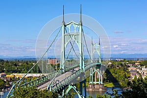 St Johns Bridge over Willamette River in Portland Oregon