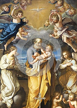 St Joseph with baby Jesus altarpiece by Francesco Cozza in Chapel Chapel of St Joseph, Basilica di Sant Andrea delle Fratte, Rome