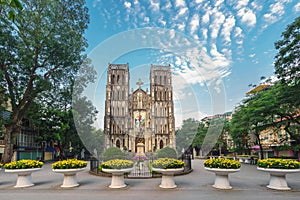 St Joseph`s Cathedral Nha Tho Lon in Vietnamese at early morning in Hanoi, Vietnam