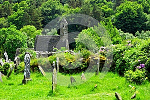 St Kevins Church and burial grounds, Glendalough, Wicklow National Park, Ireland