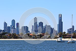 St Kilda Pier with Melbourne city background