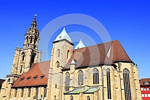 St. Kilian's Church in Heilbronn, Germany against a clear blue sky background on a sunny day