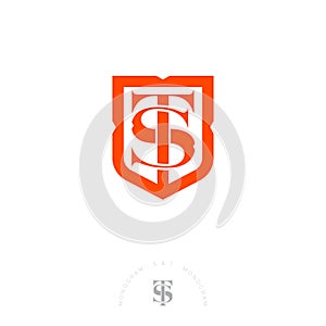 ST logo. S and T letters. S and T red monogram on light background.