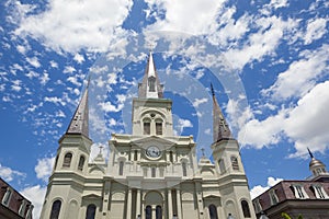 St. Louis Cathedral, as seen from Jackson Square, New Orleans, Louisiana, USA