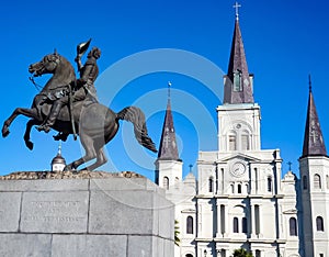 The St Louis Cathedral in Jackson Square of the French Quarter in New Orleans Louisiana