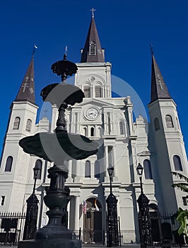 The St Louis Cathedral in Jackson Square of the French Quarter in New Orleans Louisiana