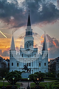 St. Louis cathedral in New Orleans at sunset