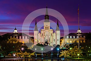 St. Louis Cathedral at night, in the French Quarter, New Orleans, Louisiana
