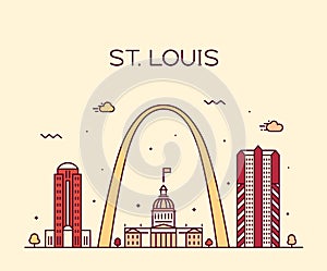 St. Louis city skyline Missouri USA vector linear