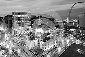 St. Louis downtown city skyline at twilight.