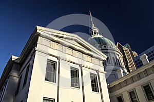 St Louis, Missouri, United States - circa 2016 - Historic Old Courthouse Downtown with American Flag