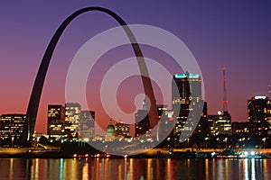 St. Louis, MO skyline and Arch at night