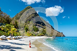 St Lucia Caribbean, woman on vacation at the tropical Island of Saint Lucia photo