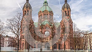 St. Luke's Church or Lukaskirche timelapse, the largest Protestant church in Munich, southern Germany