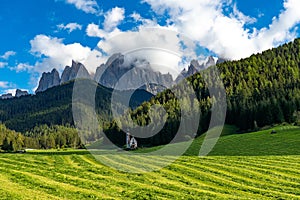 St. Magdalena Church, Villnoss Valley, South Tyrol, Italy with Puez Geisler Group Dolomites