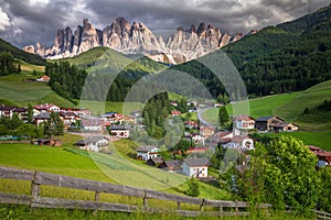 St. Magdalena village in Funes Valley, Dolomites, Northern Italy