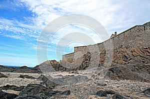 St Malo, outer walls seen of the beach, low tide Brittany France