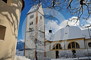 St. Mang Basilica in the Bavarian Alps in winter