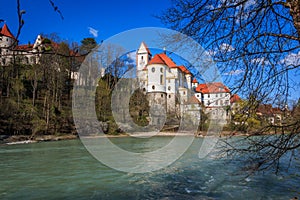 St. Mang`s Basilica and the Hohe Schloss in Fussen in the AlgÃ¤u Bavaria Germany