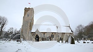 St Margaret of Antioch church in the small village of Shottisham in the British countryside, it is totally covered in deep snow
