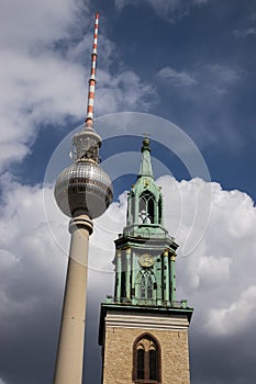 St. Marienkirche Berlin or St. Mary`s Church, Berlin Television tower