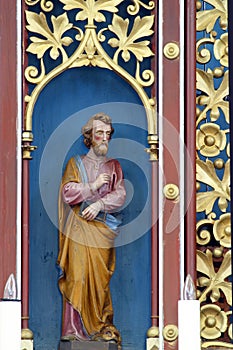 St Mark the Evangelist, statue on the main altar in the parish church of Our Lady of Miracles in Ostarije, Croatia