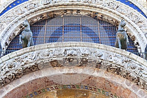 St Mark`s Basilica Basilica di San Marco,details on facade, Venice, Italy