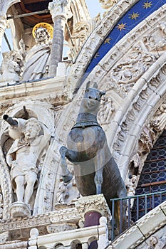 St Mark`s Basilica Basilica di San Marco,details on facade, Venice, Italy