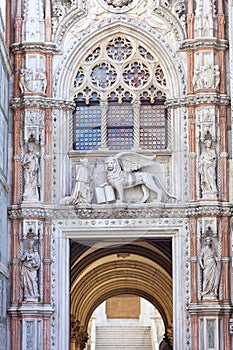 St Mark`s Basilica Basilica di San Marco,facade with Lion of Venice, Venice, Italy