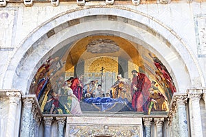 St Mark`s Basilica Basilica di San Marco, mosaic on facade, Venice, Italy