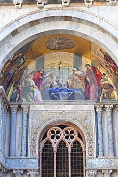 St Mark`s Basilica Basilica di San Marco, mosaic on facade, Venice, Italy