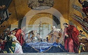 St. Mark`s body being venerated by the Doge and Venetian magistrates photo