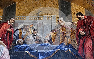 St. Mark`s body being venerated by the Doge and Venetian magistrates photo