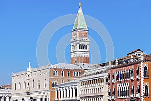 St Mark`s Campanile and Doge`s Palace in Venice