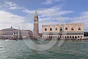 St Mark`s Campanile and Doge`s Palace, Venice, Italy