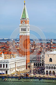 St Mark`s Campanile at Piazza San Marco in Venice, Italy photo