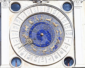 St Mark`s Clock tower on Piazza San Marco, clock face, Venice, Italy